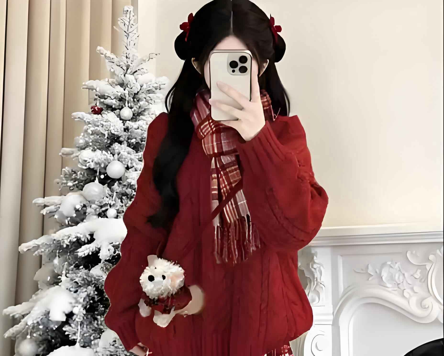 圣诞+新年氛围直接焊身上!这件红毛衣套装太绝了🎄