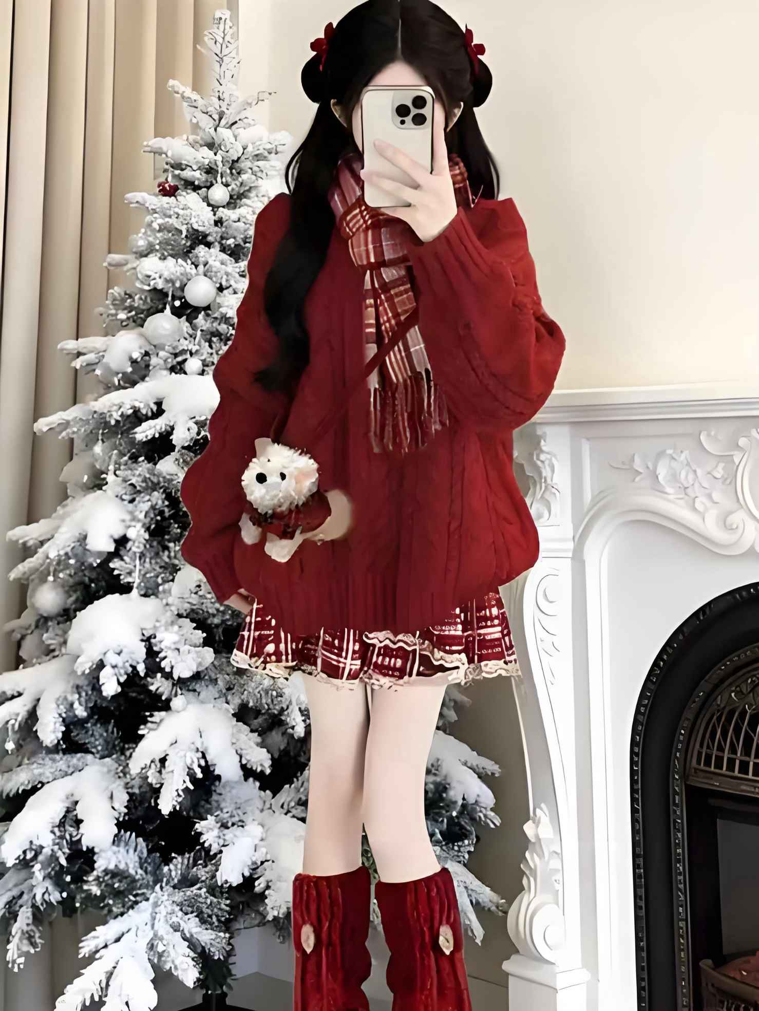 圣诞+新年氛围直接焊身上!这件红毛衣套装太绝了🎄-网红精选-第2张